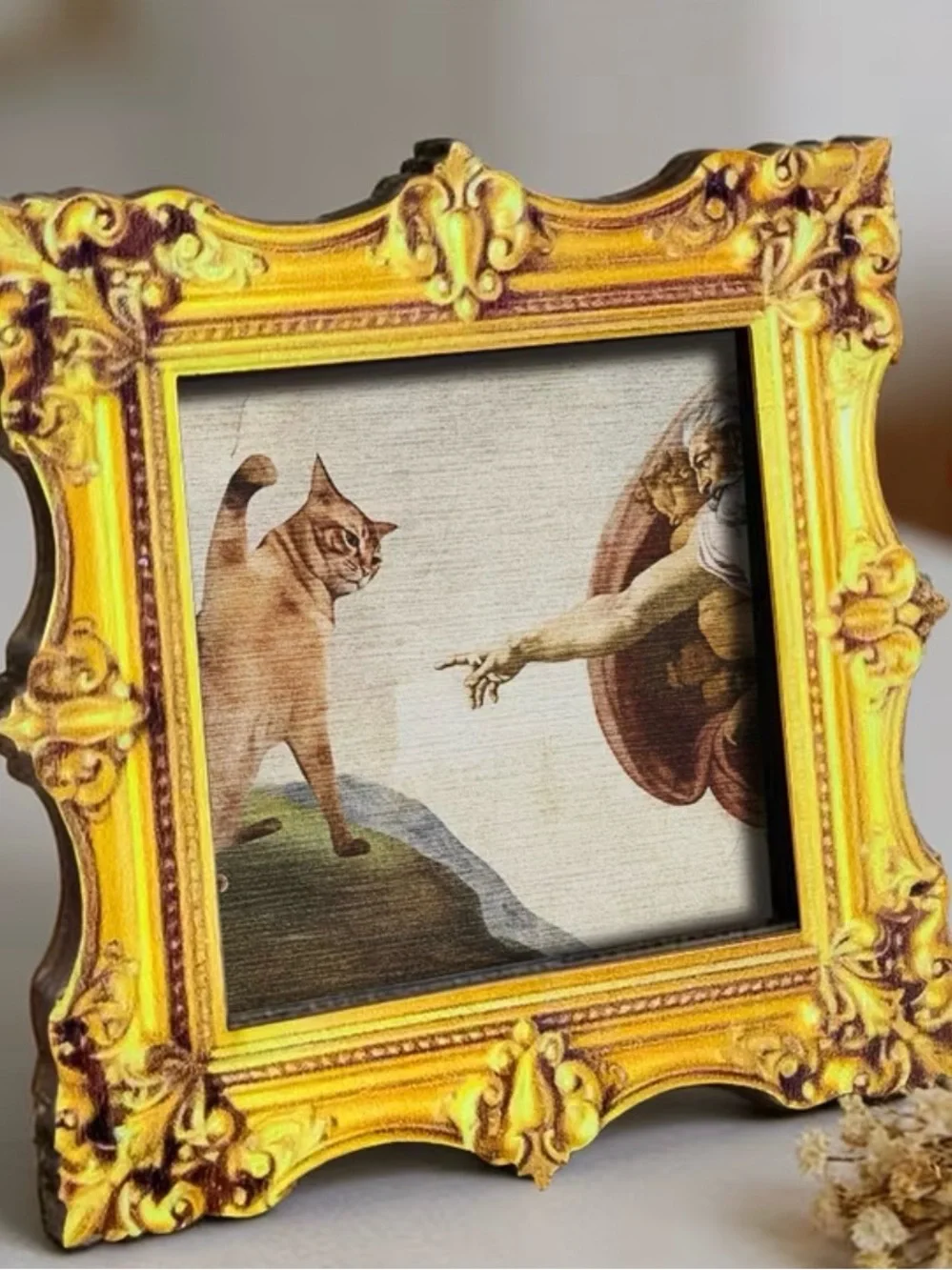 Cat vs Creation Mini Framed Fridge Magnet Inspired by Classic Art - Picture 1 of 3